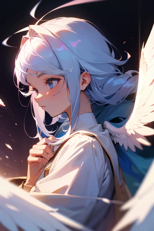 Her hair is like an angel's haght, soft-colored hair、delicate、masterpiece、hoodie、cute、A seductive smile、Japanese、Clothes、beautiful、Full Color、chest、From below、Focus on the eyes、Long Hair、woman、young、Pale, gentle-colored eyes