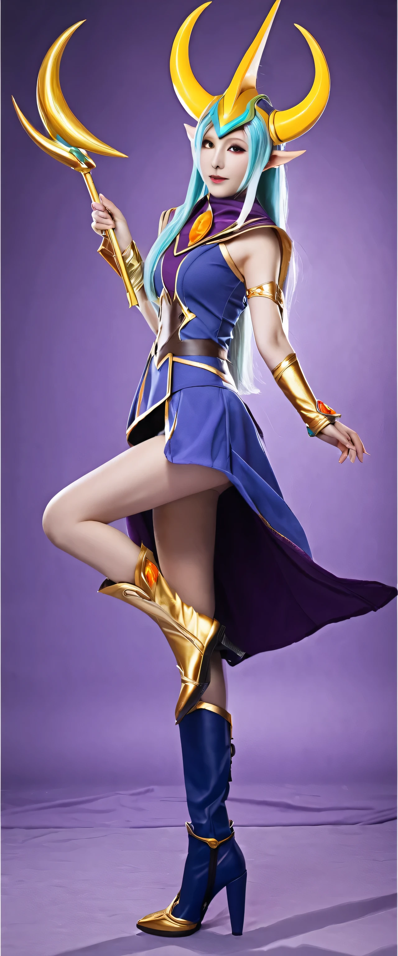 Soraka, dark magician girl cosplay, high heels boots, realistic, Best quality, masterpiece