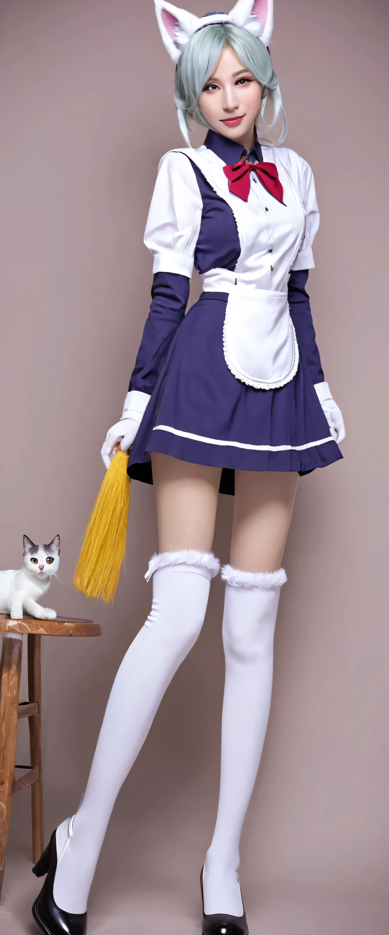 Soraka, cat maid, realistic, cat girl, high heel boots, maid uniform, Best quality, masterpiece