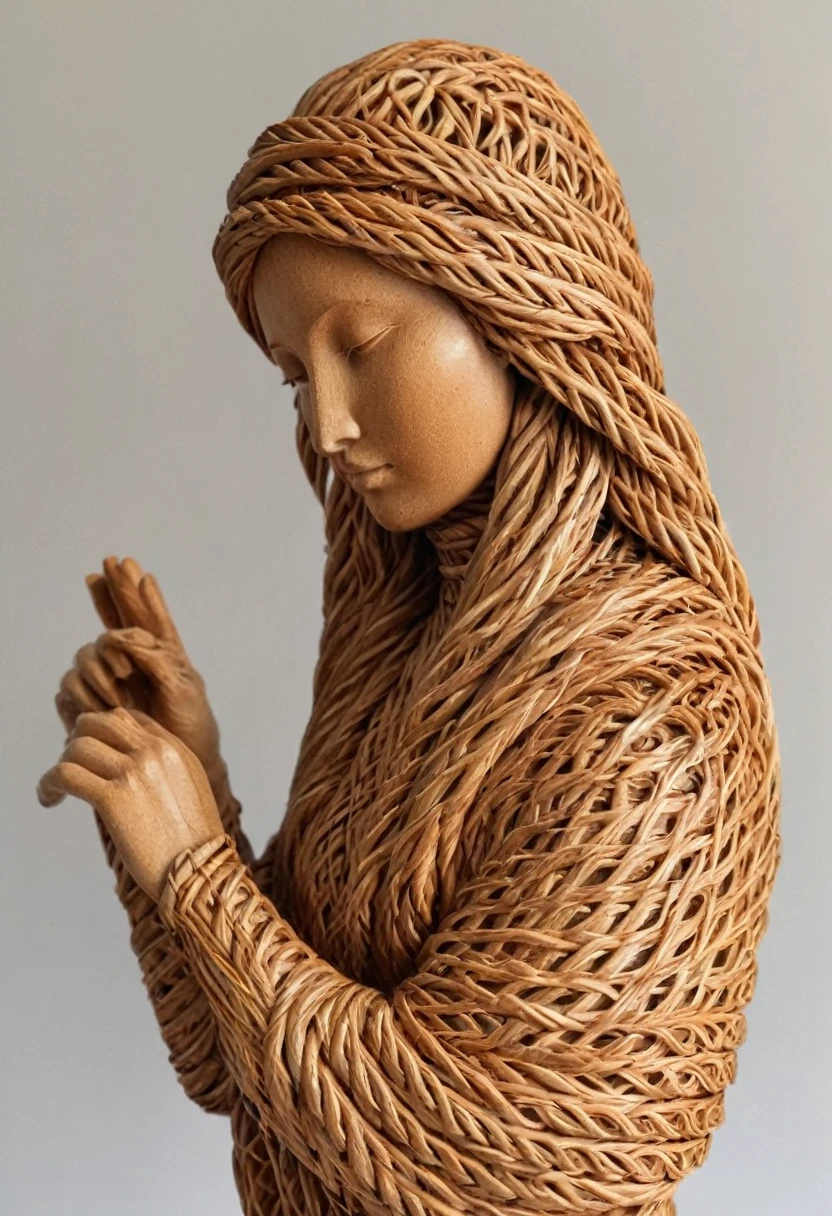 Sculpture d'une sublime femme faite en rotin, highly detailed rattan, Sculpture très détaillé 