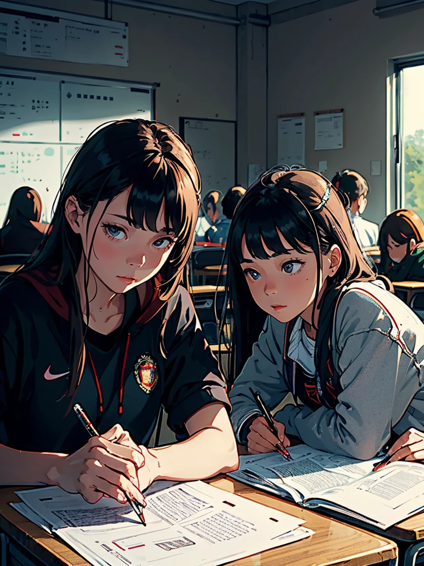 A group of students sits in a classroom, Suitable for both men and women, close up