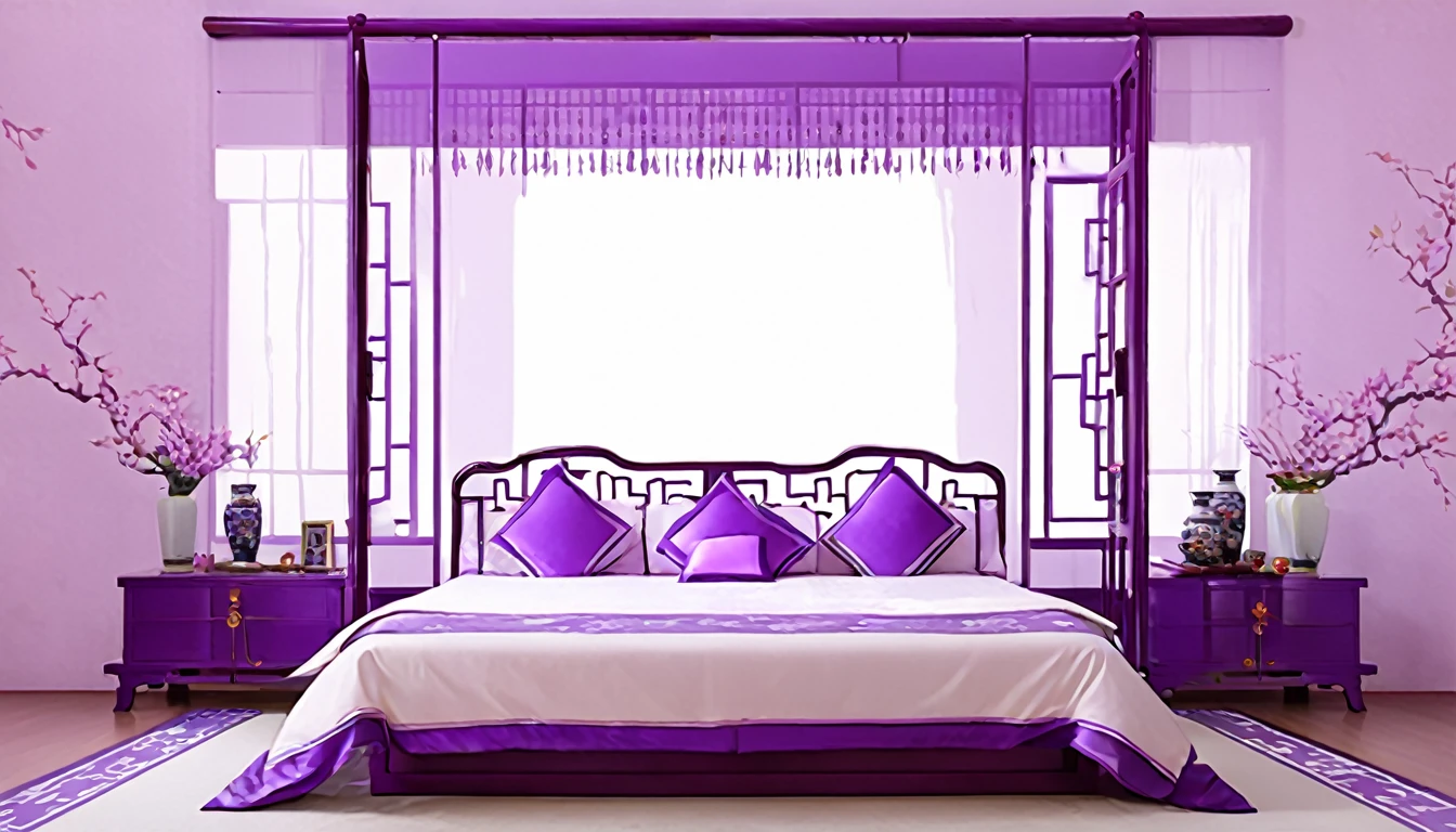 Top quality illustration landscape no people chinese style room purple delicate bed sofa