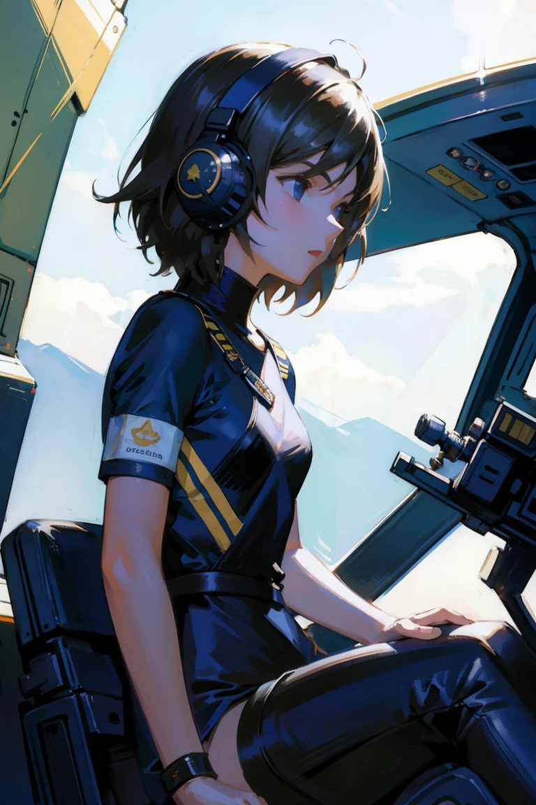 (masterpiece,best quality),1girl,taliana,sitting,front view,at controls,short hair,small breasts,wearing flight suit,headset,inside helicopter cockpit,(1945)