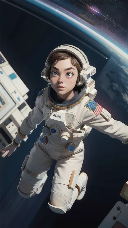 absurd res, high res, (masterpiece:1.4), ultra-detailed, 1girl, astronaut, shot from above, space, floating,