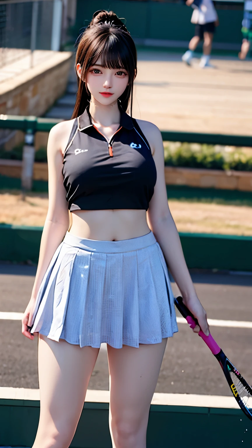(Very delicate and beautiful:1.2)super model,,Big Breasts,Beautiful breasts,voluptuous,【bike shorts】,,【3girls】,,highest quality, High resolution, 8K,Kick in a hurry,Tennis Wear.mini skirt