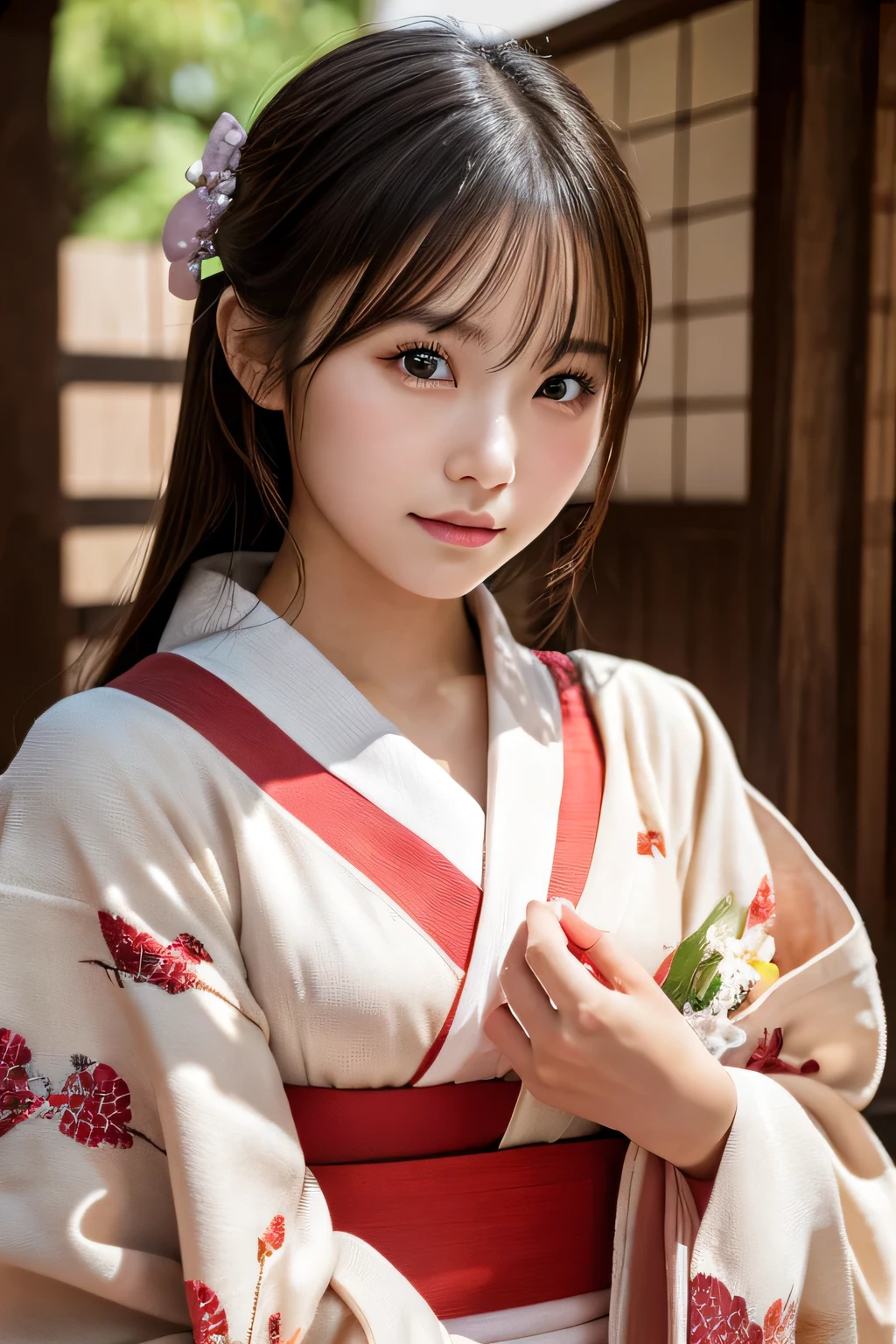 highest quality, Face Focus, Soft Light, Ultra-high resolution, (Realistic:1.4), RAW Photos,
1 Japanese girl, alone, cute, (pupil, Light in your eyes), Beautiful face in every detail, (Small box),(High resolution detail of human skin texture),Red kimono