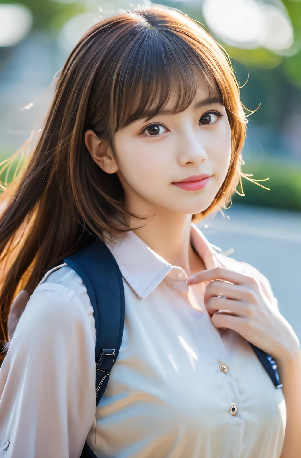 Photorealistic images of solo idols, looks like anime heroin, Radiates charm and beauty. The image iust reflect a real person of the highest quality, Powered by Ultra-HD (16 K) resolution, crisp detail, Vivid colors, Dynamic Range, Soft bokeh, Delicate texture, Realistic realism, Pin Sharp Focus. 、The camera setup is、Nikon D850 and NIKKOR Z 58mm     F。/0.95 S Noct lens,  The setting must be ISO , F/0.95, Shutter speed is 1/60.