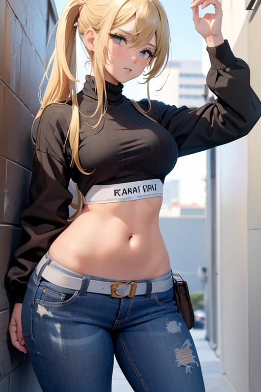 Hermosa chica rubia muy sexy con tetas muy pero que muy grandes, enormes. De cara a la pared y solo con una camisa blanca abierta y con un tanga tiro de vaquero con un chico cogiendole por la cintura