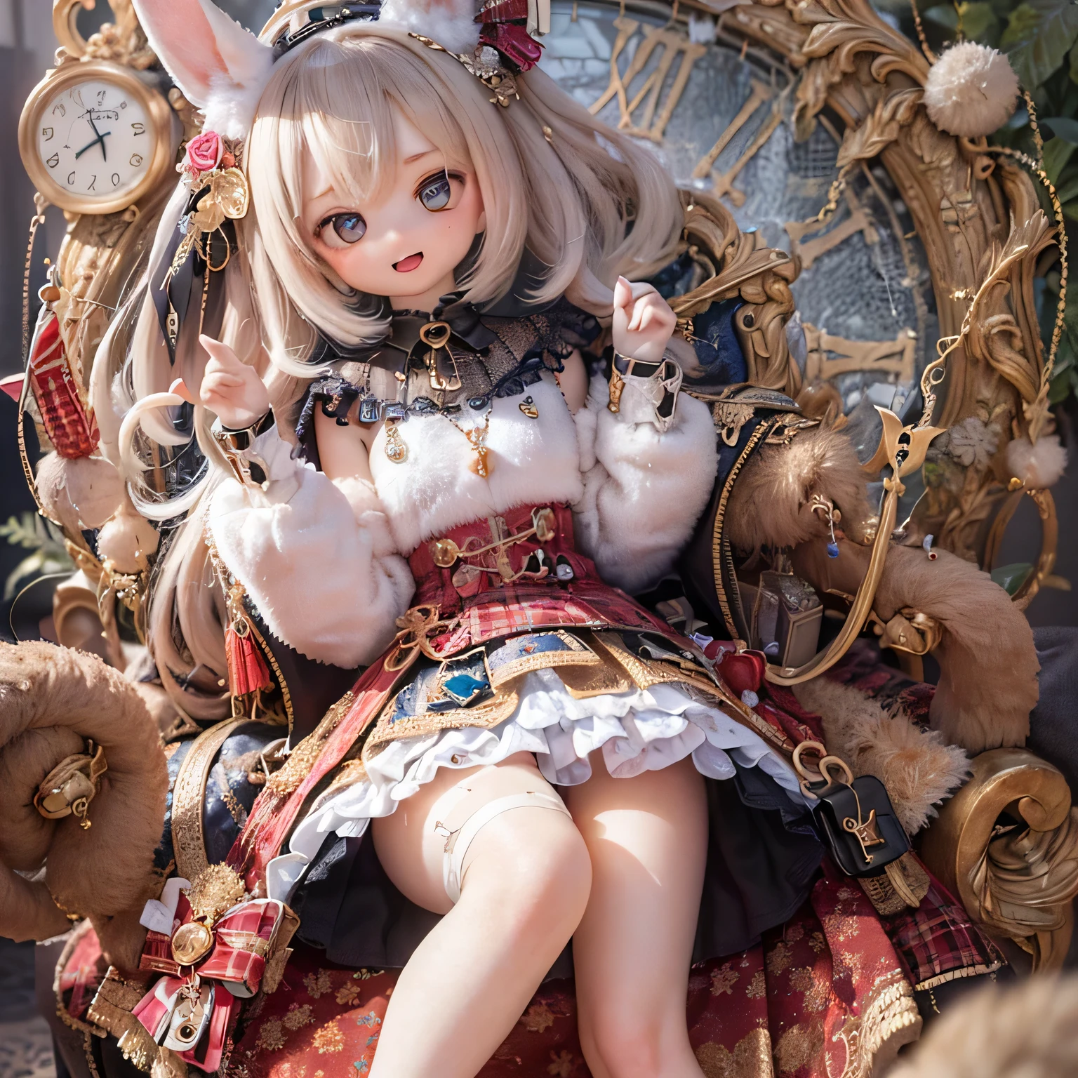The rabbit girl is holding a big clock with Alice_Wonderland