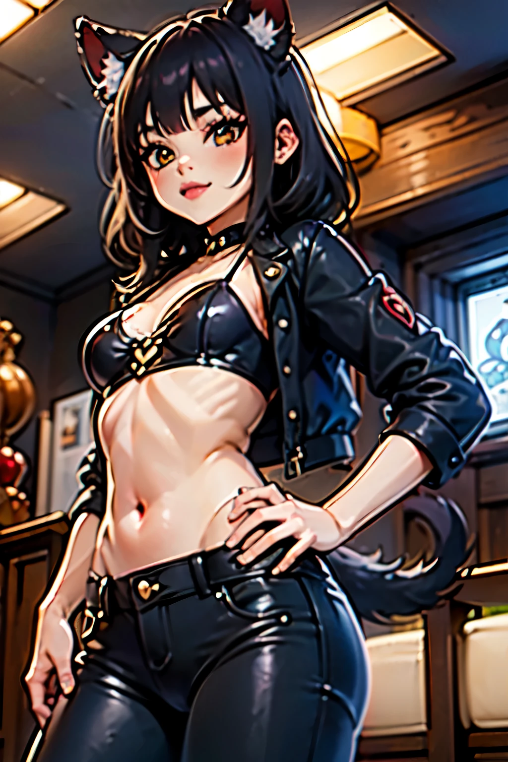1 chica junkotvv pelo negro con flequillo, orejas de gato, ojos rojos, solo, de pie, correr \(especia y lobo\), wolf girl, cola de lobo, Orejas de lobo, campo de trigo, antecedentes detallados, evening 1 chica, golpes, hombros apretados, cuerpo, 15 year old girl, rubor, botas, senos, escote, Heart neckline,
boca cerrada, Cejas visibles en el cabello., Very small senos, pelo largo , mirando al espectador, sonriente, tenso, de pie, pantalones cortos de delfines, front viewer showing senos, Ultra High Definition |, imagen 4k,