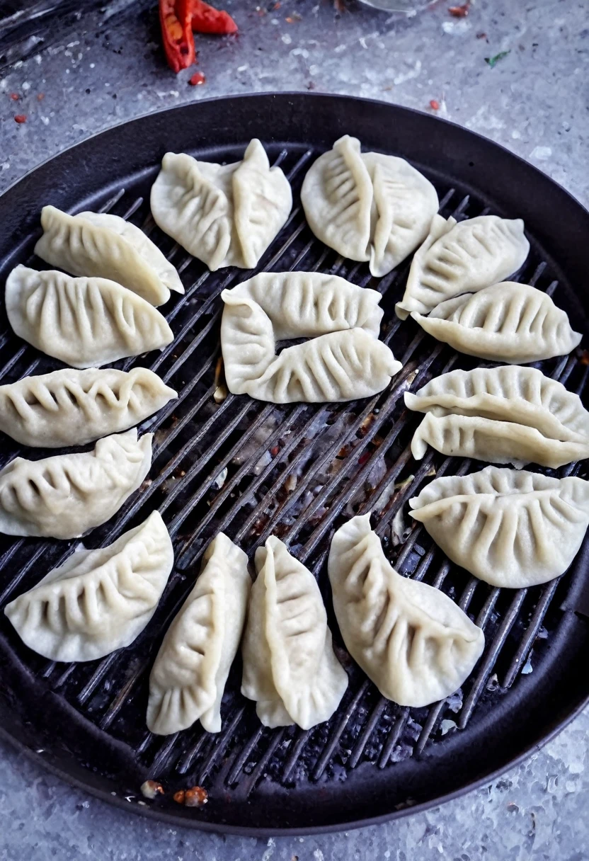 These dumplings are made from wheat flour dough rolled out thinly and shaped into semicircular shapes..、Pan-fried dumplings、（Grilling）、