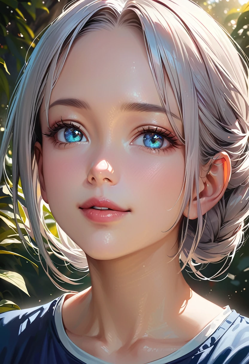 (Panorama, Center, Masterpiece, Highest Quality: 1.2), (8K, Raw Photos, Highest Quality), ((Masterpiece: 1.2)), Realistic, Ultra High Resolution, High Contrast, Photon Mapping, Vivid Colors, Composition seen from a distance, distant view, 26mm, Super Detailed, Raw Photos, Authentic, Official Art, RAW Photos, Professional Lighting, Lights, Vivid Atmosphere, finest illustration, best shadows),(An image with a composition with a large background and a small person), A smiling girl (Emilia princess from Re:Zero, elegant silver-haired girl with delicate features, beautiful detailed eyes, long eyelashes, full lips, colorful makeup, slim waist, wearing a academy uniform, short sleeve top, photorealistic, (best quality,4k,8k,highres,masterpiece:1.2),ultra-detailed,(realistic,photorealistic,photo-realistic:1.37), extremely detailed face and eyes, highly detailed iris, (cute)), A smiling girl and a black kitten are watching over the sprouts in the park, The park is bathed in soft morning light, and the trees and flowers are beautiful, giving a sense of the power of life, green and gold and silver gradients, the atmosphere where you can feel the excitement of adventure, an atmosphere of happiness and joy, a world view of high fantasy, a magnificent composition, beautifully depicted with the golden rule, Guardian nebulae of iridescent lights and silvery vapors, colors of corrosive siege rays, slimy air,