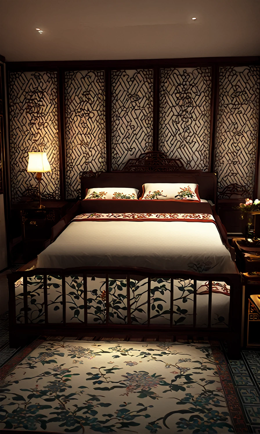 Top quality illustrations Night view No people Chinese style room Delicate bed Noble furniture
