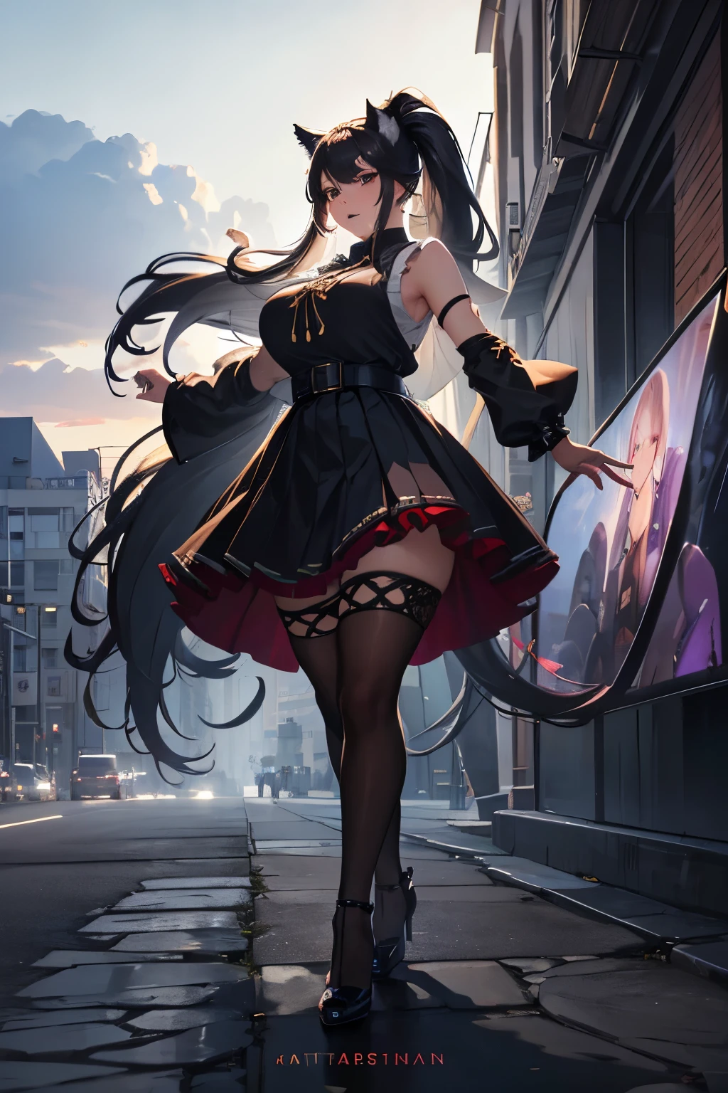 (Absurd, High Definition, Maximalist), 1 Chubby Wolfwoman, Full-Body, NSFW, Pleassed Skirt, Sleeveless Top, Dark Eyes, Long Black Ponytail Hair, Light and Transparent Veil Filling with Charm and Seduction, Stunning Beautiful Artwork, Maximalist Artwork by artgerm, 8k Anime Artwork, 8k Photo, Trending on ArtStation.

(A captivating 20-year-old chubby wolfwoman radiates charisma as she stands tall, her pleassed skirt swaying slightly with the wind. Her sleeveless top highlights her curvace