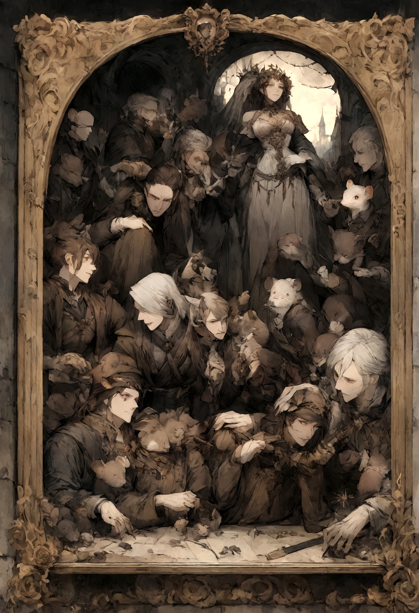 middle Ages，Bubonic Plague，Dead people。A man wrote，mouse,a color，