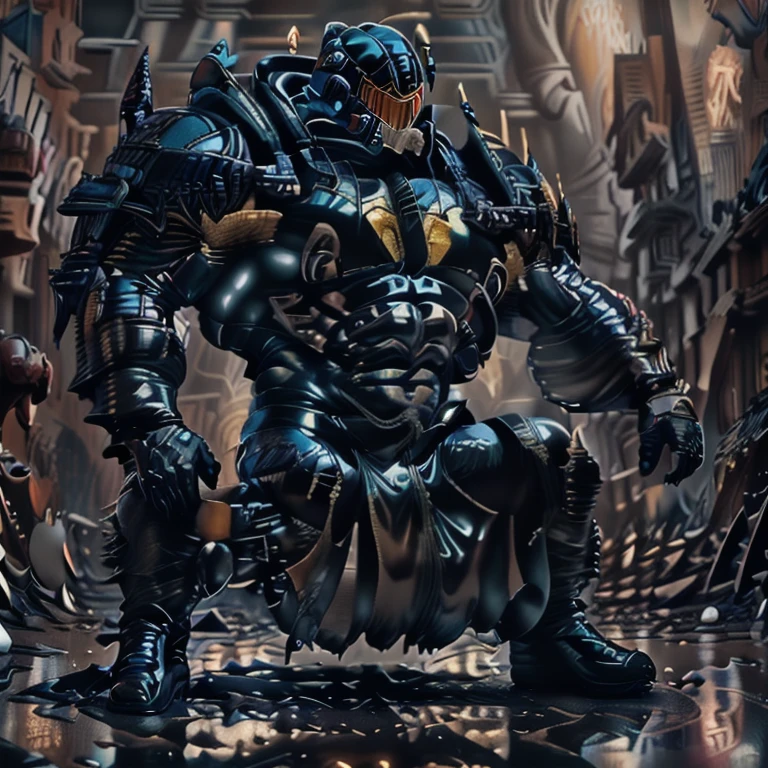 (masterpiece. official art. 8k. best quality. detailed full body. full body.)
(situation 1 : dominating man. man is over 1000 meters long. focus GIANT mechanical Muscular man is trampling the city. Looking down. macro. stomp. Low-angle perspective. emphasizing the immense size.)
(Additional details 1: wearing latex Giant Muscle Suit. black latex sculpt, hr giger muscles, hard rubber chest, rubber suit, black rubber suit, bodybuilder body. giger muscles, powerful and huge) Wears a helmet in the shape of Venom. He is depicted with massive muscles.
the focus is on him with his big bulge. his bulge destroyed a tower, creating a dramatic contrast between his calm demeanor and the burning chaos beneath him. side view shot, background is a devastated building, (sitting)
