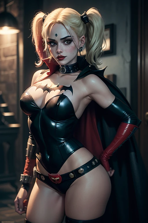 (harley quinn con traje clasico probocando a batman)