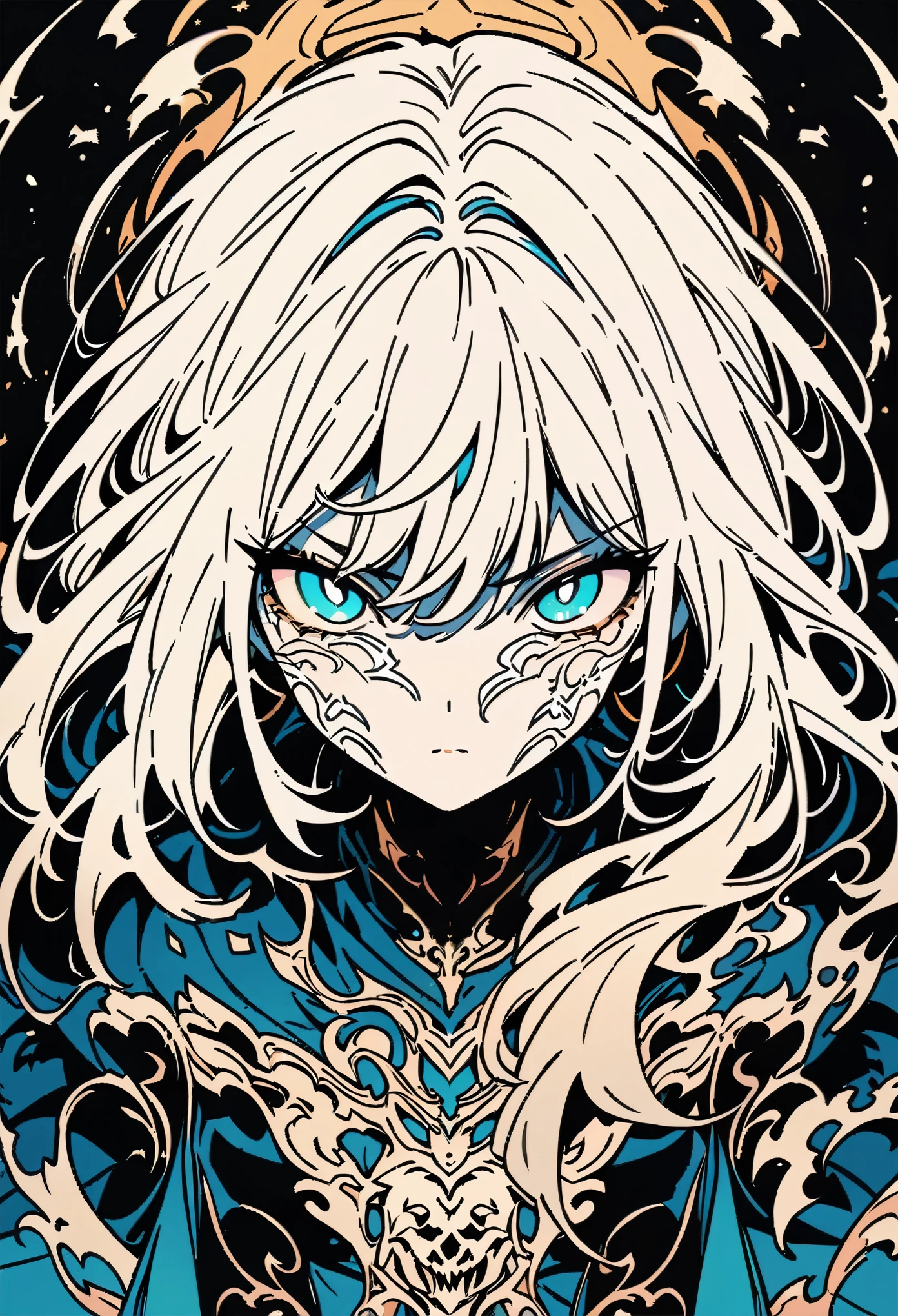 (best quality,highres,masterpiece:1.2),ultra-detailed,Anime line art:1.1,black and white,line art,manga style,death god,beautiful detailed face,expressive eyes,sharp contrast,flowing robe,mysterious atmosphere,dark background