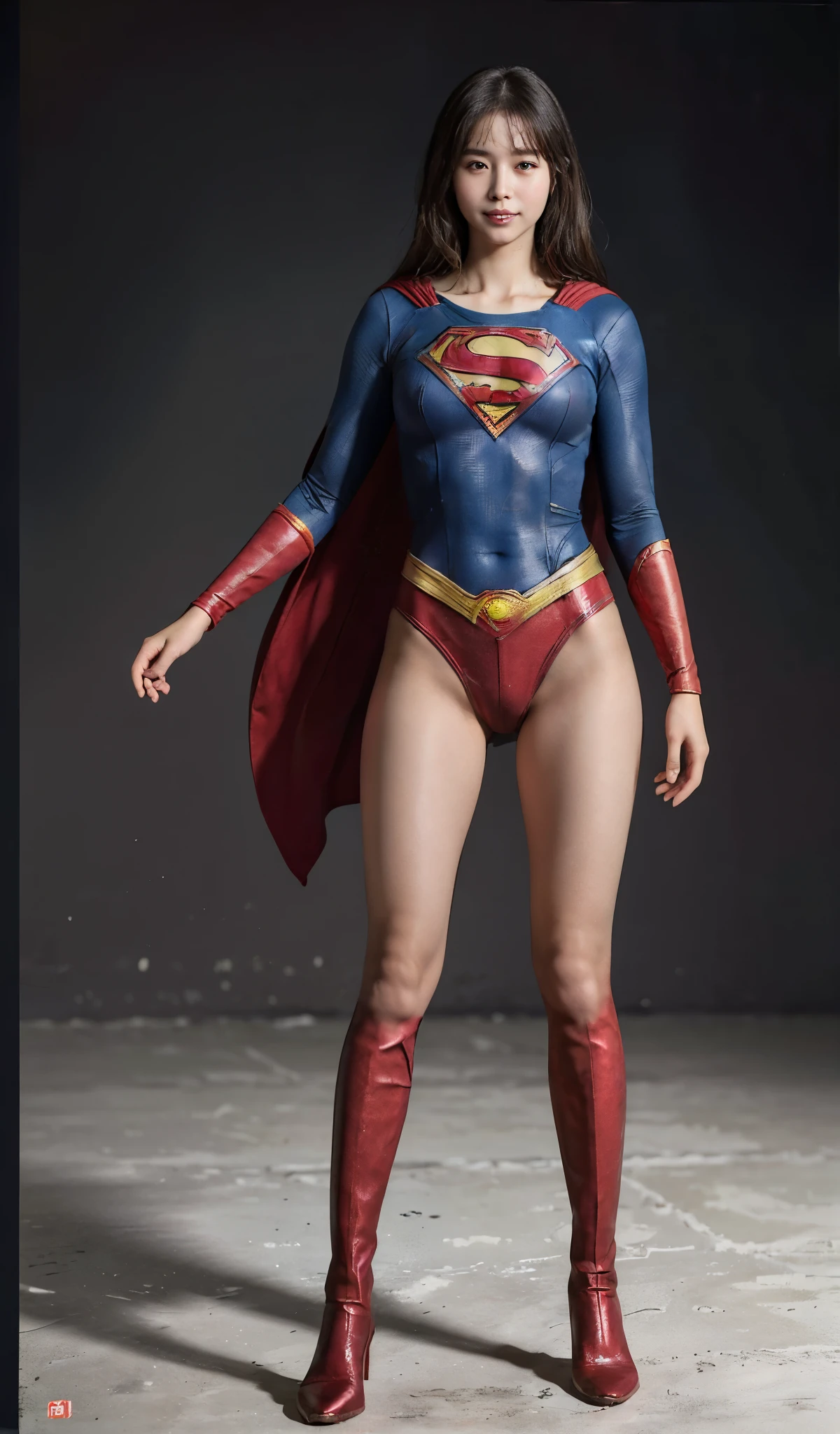 No background、(((Beautiful legs in black tights.)))、(((Legally express the beauty of your smile)))、((((Make the most of your original images)))、(((Supergirl Costume)))、(((Beautiful boyish hairstyle)))、(((suffering)))、(((Please wear black tights....、Be sure to wear red boots)))、((Best image quality、8k))、((highest quality、8k、masterpiece:1.3))、(((Preserve background )))、Sharp focus:1.2、Beautiful woman with perfect figure:1.4、Slim Abs:1.2、Wet body:1.5、Highly detailed face and skin texture、8k