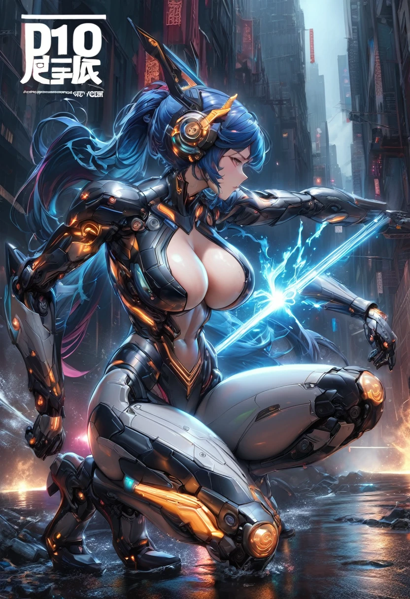 (masterpiece), (best quality:1.4), (perfect anatomy:1.4), high quality, expressive eyes, full body, tall girl, detailed face, beautiful face, perfect face, breasts, cleavage, gloves, A photograph of mid-twenties Japanese female android made of shiny white and silver translucent glass and plastic, geisha makeup and hairstyle, silver metal internal body mechanisms, dynamic pose, flowing organic construction, glowing golden circuitry, colorful neon trim, glowing circuitry, neon trim, depth of field focus f/2.8, art by H.R. Giger, Greg Rutowski, bodysuit, thick thighs, toned, emblem, superhero, dynamic lighting, 4k resolution, dynamic pose, weapon, energy weapon, cover, mecha musume, fortified suit, mechanical parts, headgear, robot joints, bodysuit, deva battle suit, gloves,