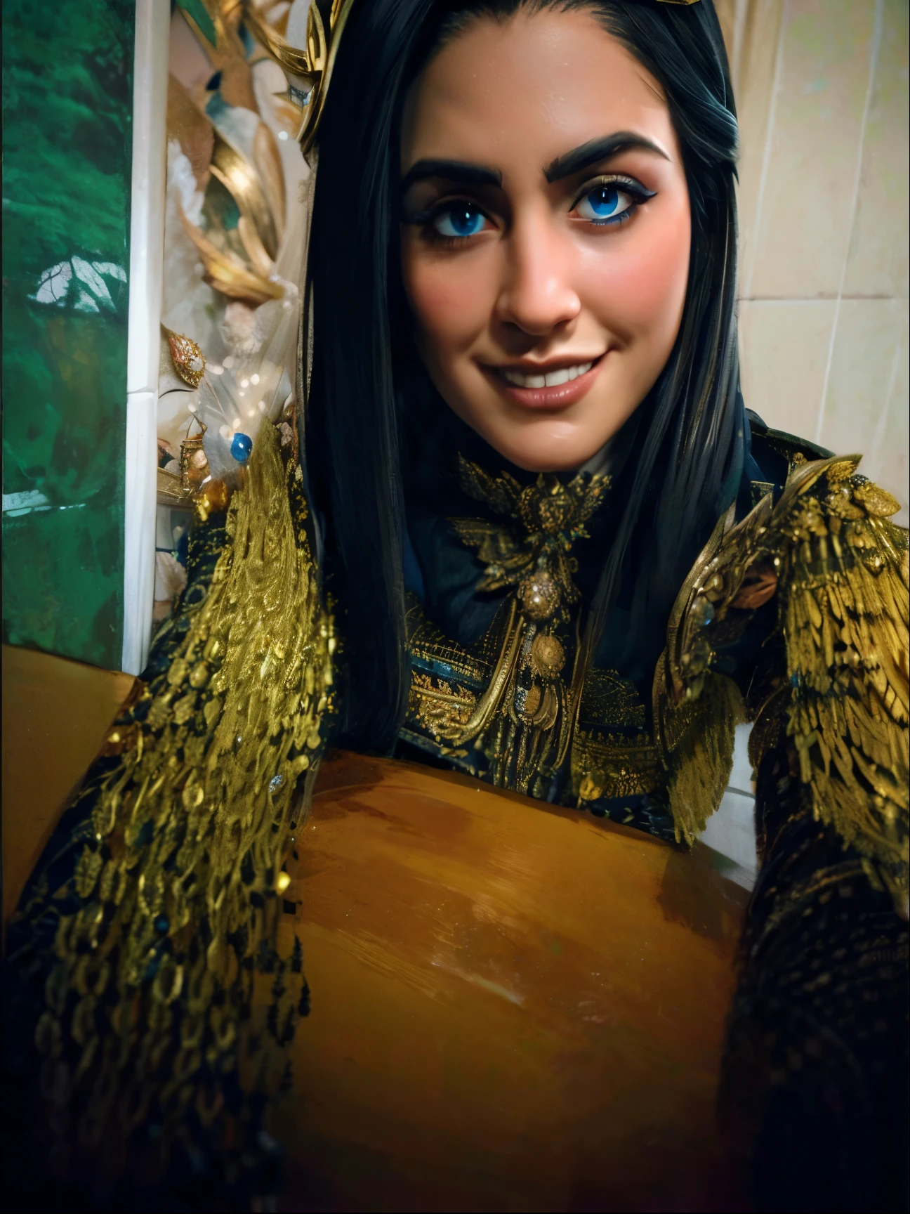 un hermoso retrato de emperatriz, pelo rubio, ojos azules perfectos, con un brillante, Impossible and striking large Christmas headdress., ropa batas de santa, todo navidad, nieve, symmetrical, dramatic studio lighting, rococo, Barroco, verduras, Asian, hyperrealism, de cerca, d&d, Fancy, Intrincado, elegant, muy detallado, pintura digital, art station, renderizado de octanaje, 8K, arte conceptual, mate, Sharp focus