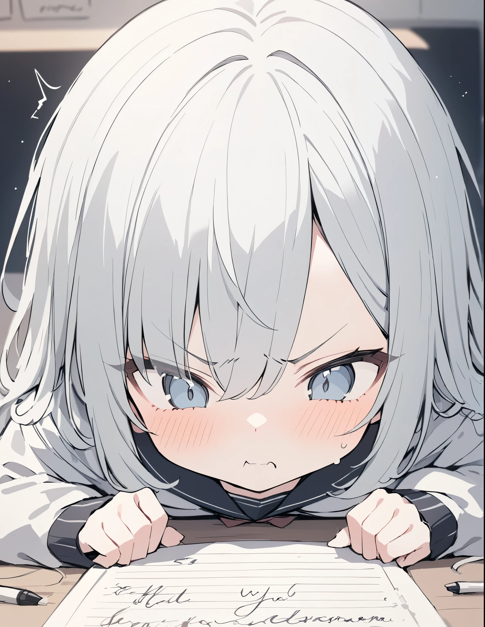 ((Handwritten style,pale colour)),35mm, f/1.2, UHD, high details, best quality, highres, masterpiece,Angry girl puffing out her cheeks、cute