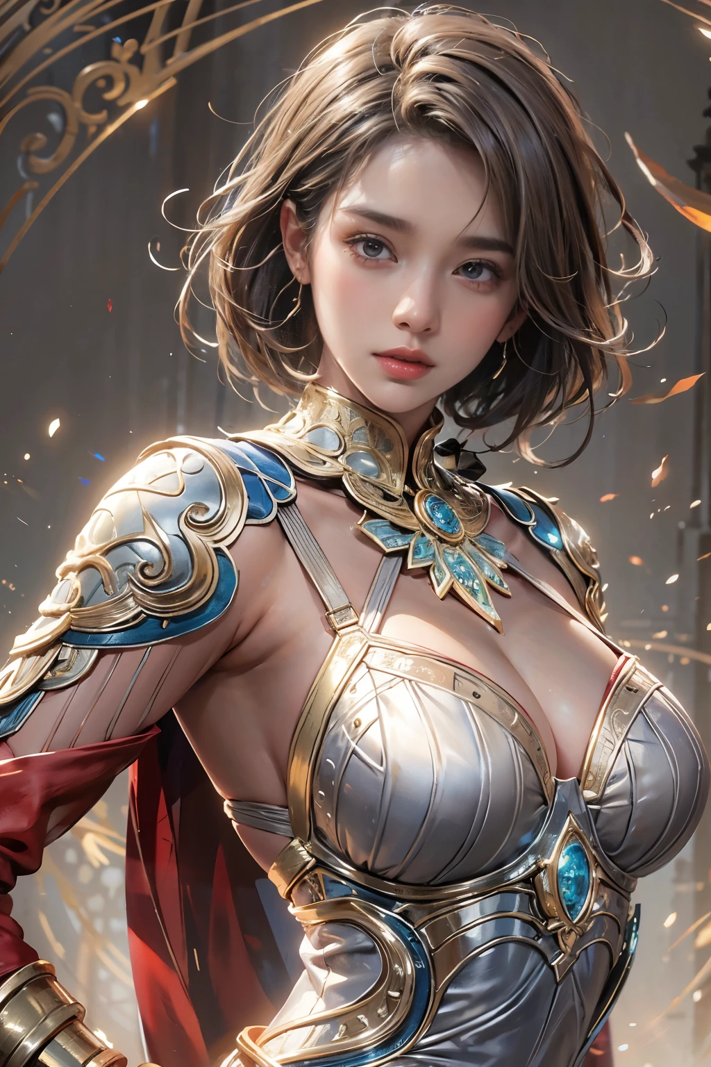 highest quality, Realistic, photoRealistic, Award-winning illustrations, (Intricate details: 1.2), (Subtle details), (Intricate details), (Cinematic Light, Super sexy short hair super girl, huge firm bouncing bust