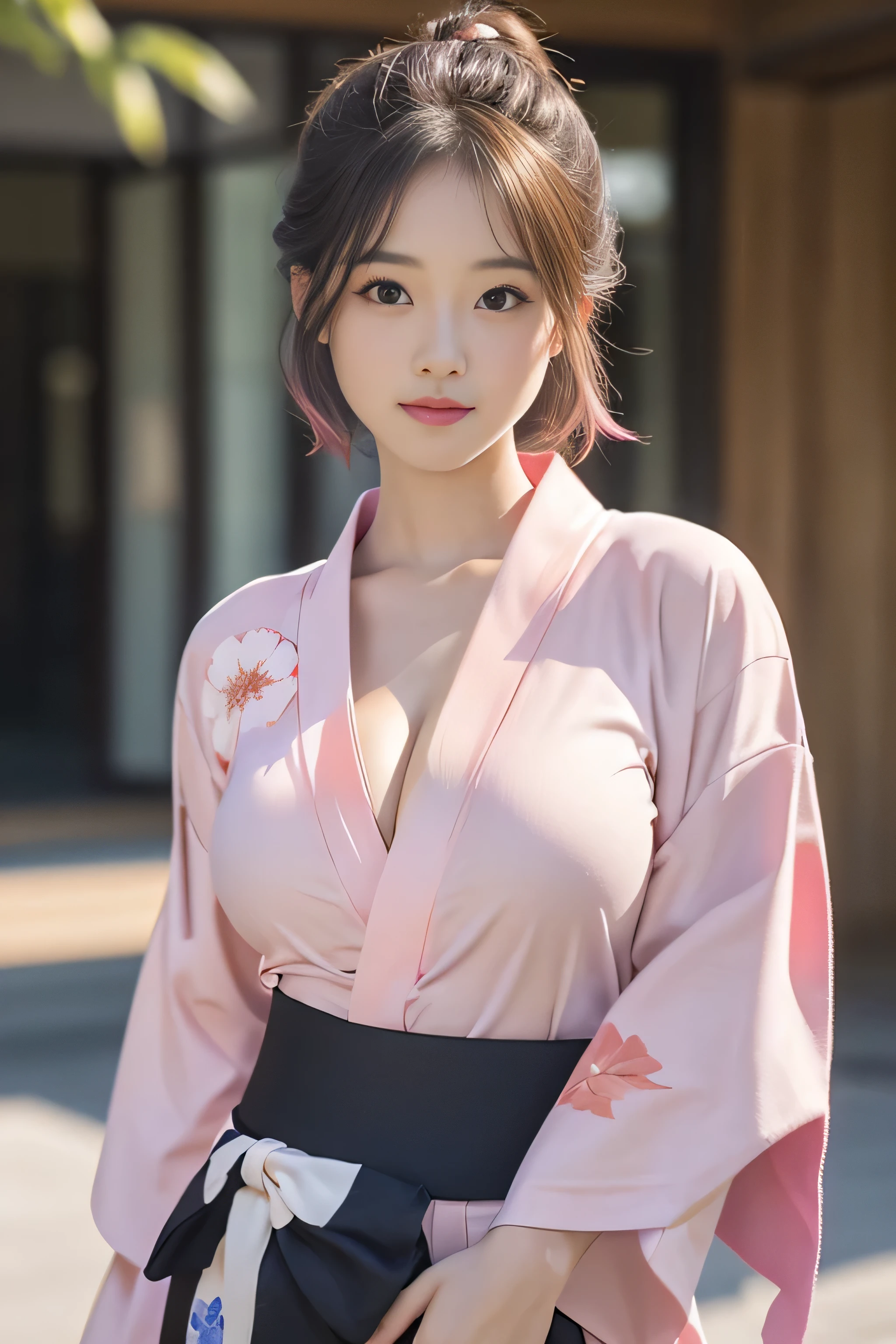 (8k、Raw photo、highest quality、masterpiece:1.2),(long bob cut),looking at the viewer,Looking at the front,sexy pose, strong,erotic,student,white skin,knees,absurd,small face,Part the front hair from the center、I can see the forehead,(please be shy,tight eyes,glare,strong,skinny,skinny,get annoyed)、masterpiece,highest quality、超A high resolution,one person, solo,close up shot、cute、Return to student,(Neat pink-based floral pattern yukata:1.5),high school girl,japanese woman,standing,(Photoreal:1.37)、photon mapping,realistic、cutesmall face,brown eyes、prospect、Depth of the bounds written、blurred background、picture,girls、(I can see the front hair), hair, I can see the knees,thin clothing,, thigh,Nogizaka Idol, actress、natural breasts、cleavage、Super fine、low person、(Skin with visible pores:1.2)、(focus on face)、Check and correct garment structure, (Large Breasts:1.2),