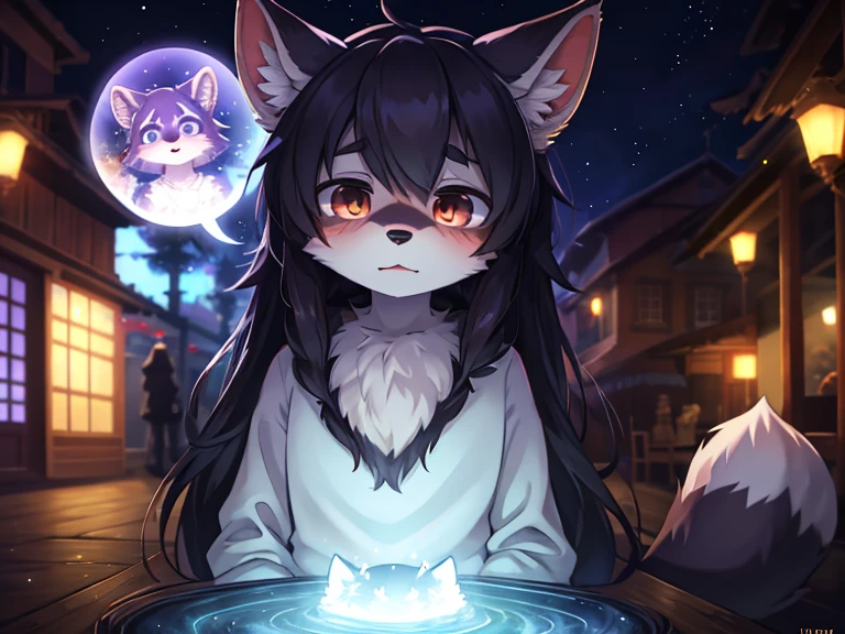 POV furry art, shota, long hair, blue eyes, glowing eyes, girl boy, snowfall, In the middle of the night, fox ears, navy blue ears, fox tail, dark blue fox, dark blue jacket, cute, collar, two tails, space katana, fur body, naked body，Girls all over, the lower body is, Snow fox, Personagem, Masterpiece, Fluffy Tail, currents, Shying,the highest picture quality, 8K, FULL HD, tattooed，naked body， winter，，  light blue hair, 10 years, child, gallows, struggling,begging for mercy, crying, Killed，The expression is painful and desperate，Hanged and choked，Fluffy hair，nude，Abuse，hdt，Hanged and choked