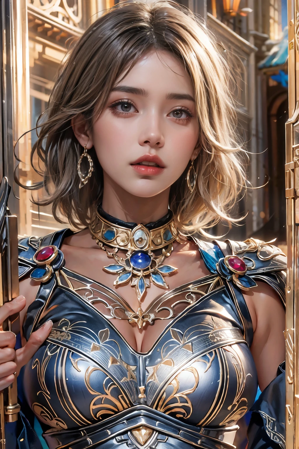 highest quality, Realistic, photoRealistic, Award-winning illustrations, (Intricate details: 1.2), (Subtle details), (Intricate details), (Cinematic Light, Super sexy short hair super girl, huge firm bouncing bust