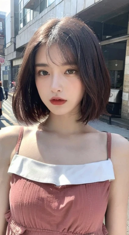 ((highest quality, 8k, masterpiece: 1.3)), concentrated: 1.2, Perfect body beauty: 1.4, Hips: 1.2, ((Layered Haircut, Flat Chest: 1.2)), (rain, street:1.3), Bandeau dress: 1.1, Highly detailed face and skin texture, Fine Eyes, double eyelid, White skin, Long Hair, (shut up: 1.3), whole body