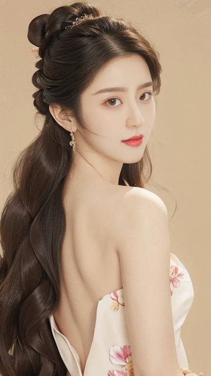 Stunning paintings,Highly detailed, 8K, masterpiece, 1 girl,princess,perfect身材, long hair, Bare back, Smile, (perfect_Face), boundary, close up, Gorgeous, complicated, Dramatic Lighting, 4k, Detailed background, Caustic lines, whole body,