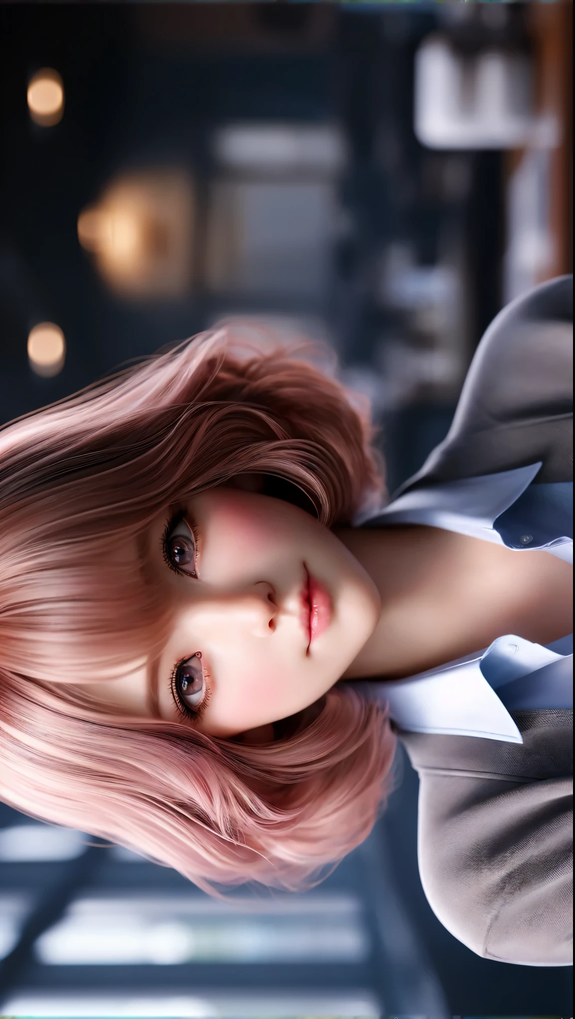 A woman with pink hair and a suit poses for a photo, Photorealistic Animation girl render, Realistic Anime 3D Style, 3D Anime Real, Photorealistic Animation, render of a cute 3d anime girl, Smooth anime CG art, Anime realism style, Anime-style 3D, Ultra realistic anime, Soft Portrait Shot 8k, 3d anime girl