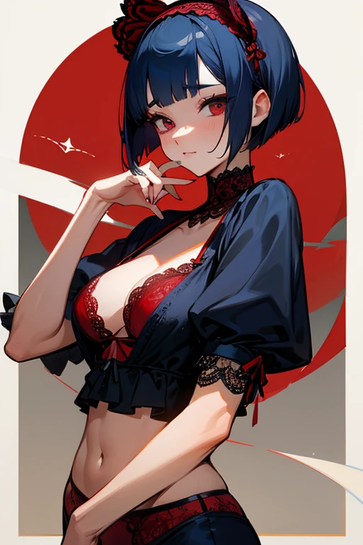 Red and navy lace underwear、cute、Villainess、head band、sexy、Short Bob、