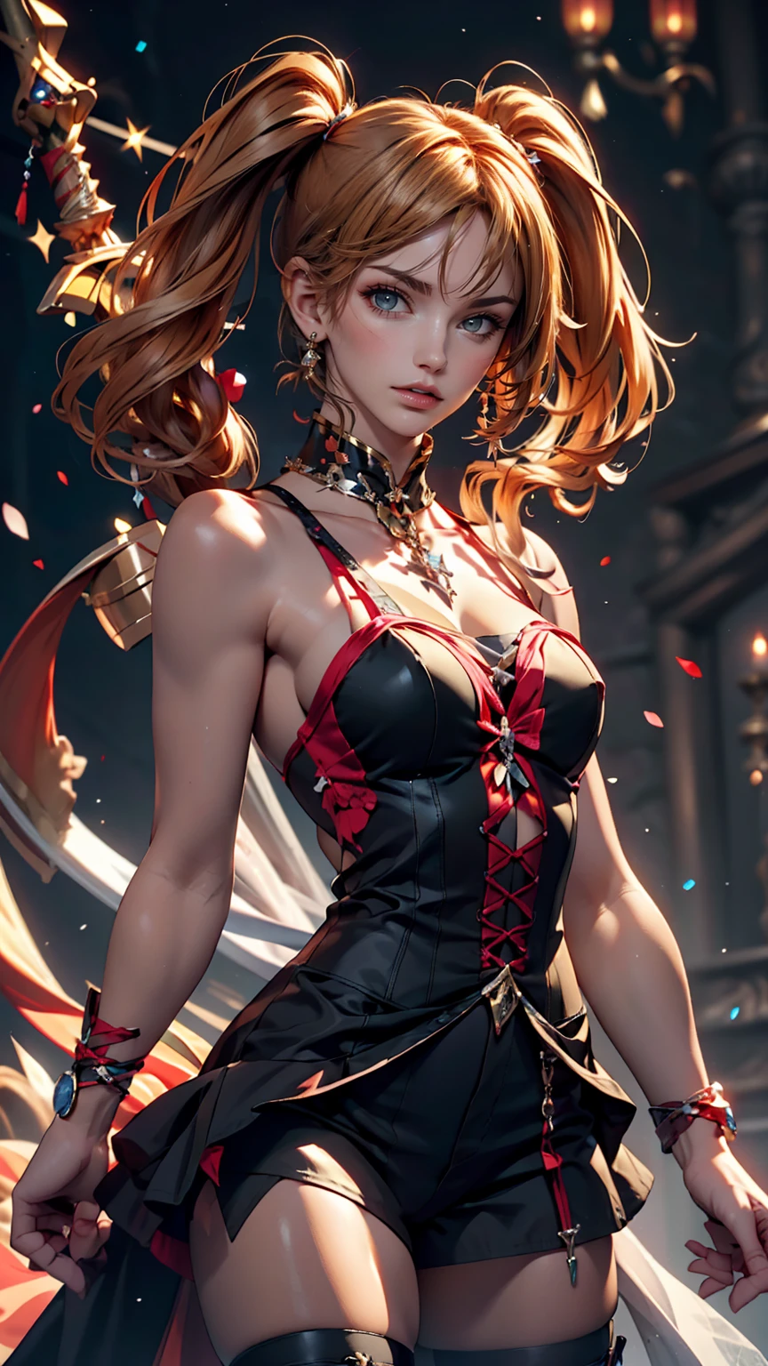 (highest quality), Dark fantasy, Big sword, Magical girl, Gothic, Twin tails, Realistic, Super detailed, High resolution, anime,  
