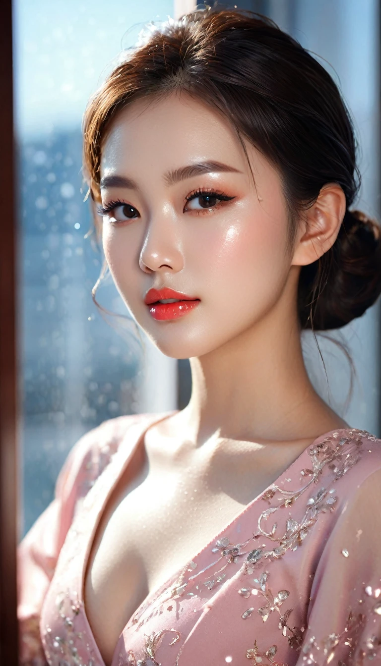 (8k, RAW photo, photorealistic:1.25) ,( lip gloss, eyelashes, glossy side, shiny skin, best quality, ultra high resolution, depth of field, chromatic aberration, caustic, wide light, natural shadow, kpop idol)