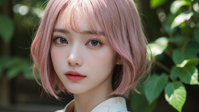 (Bob Cut Hair, Pink Hair:1.2),(wear Kimono:1.2),1 girl,Japanese,21 years old,(Small breasts:1.3),(highest quality,masterpiece:1.3,超A high resolution,),(Ultra-detailed,Caustics),(Photorealistic:1.4,RAW shooting,)Ultra-Realistic Capture,Very detailed,High resolution 16K human skin close-up。 Natural skin texture、,Pores、、It needs to be detailed enough to be easily identifiable。 Skin should be even-toned and healthy looking。 Use natural light and colour, Sad expression, Looking at the camera, Perfect dynamic composition, Outdoor