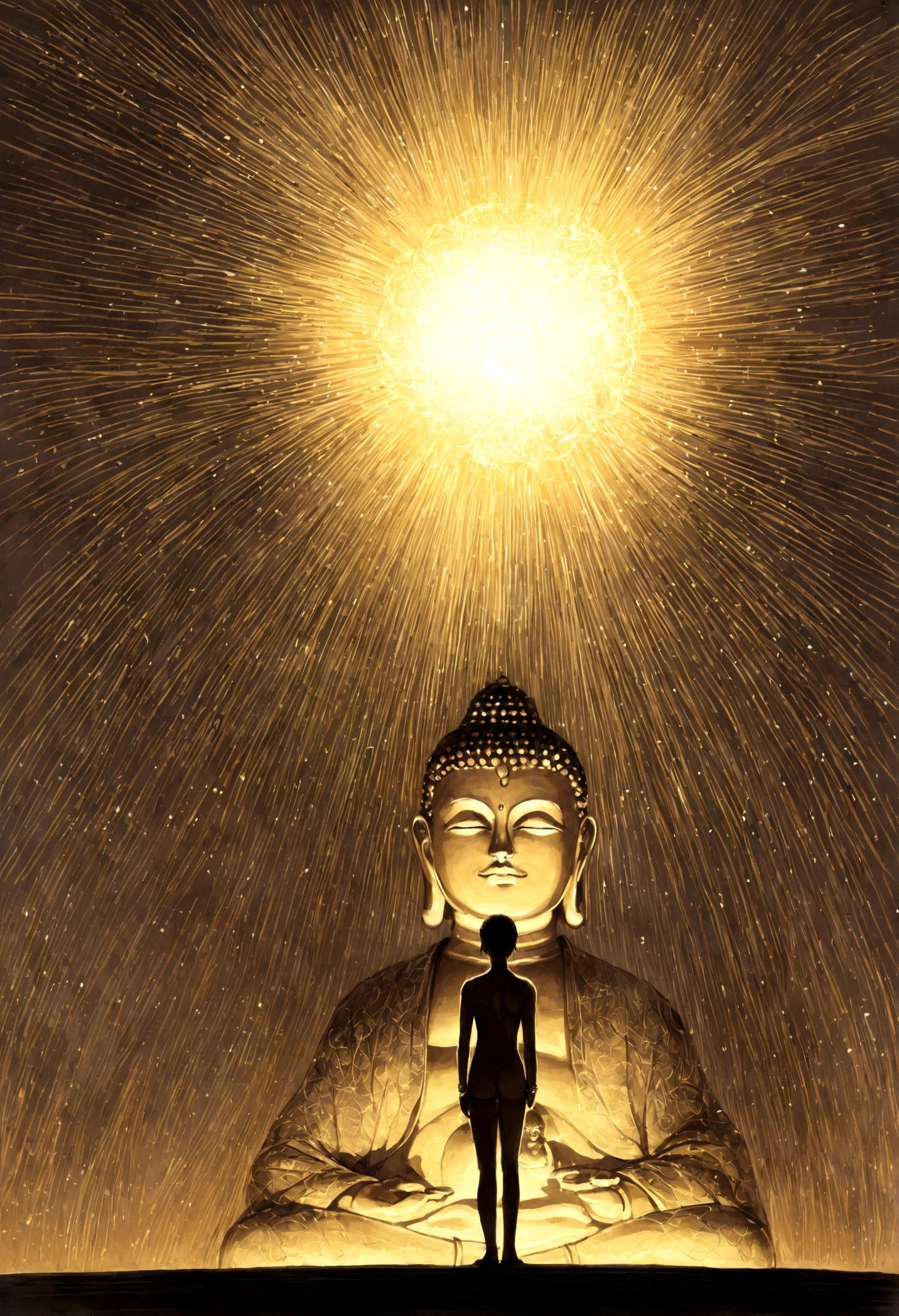 god、male、Completely naked、Ring of light behind、religion、youth、20Early 20s、Buddha、Facing forward