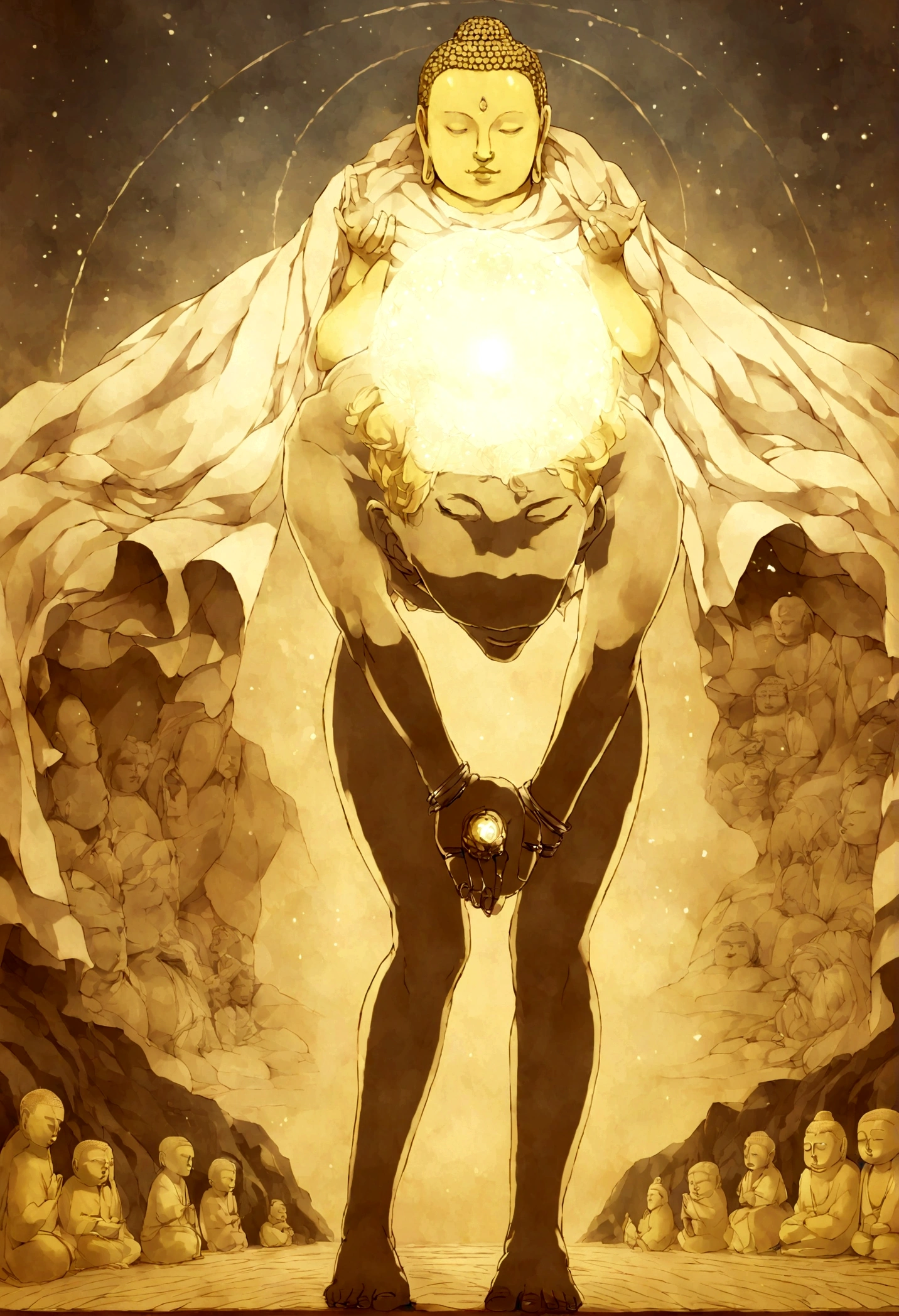god、male、Completely naked、Ring of light behind、religion、youth、２０Early 20s、Buddha、Facing forward