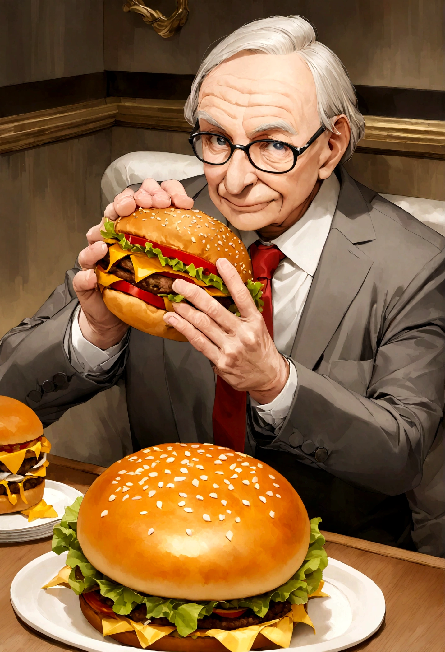 Buffett holding a McDonald's hamburger