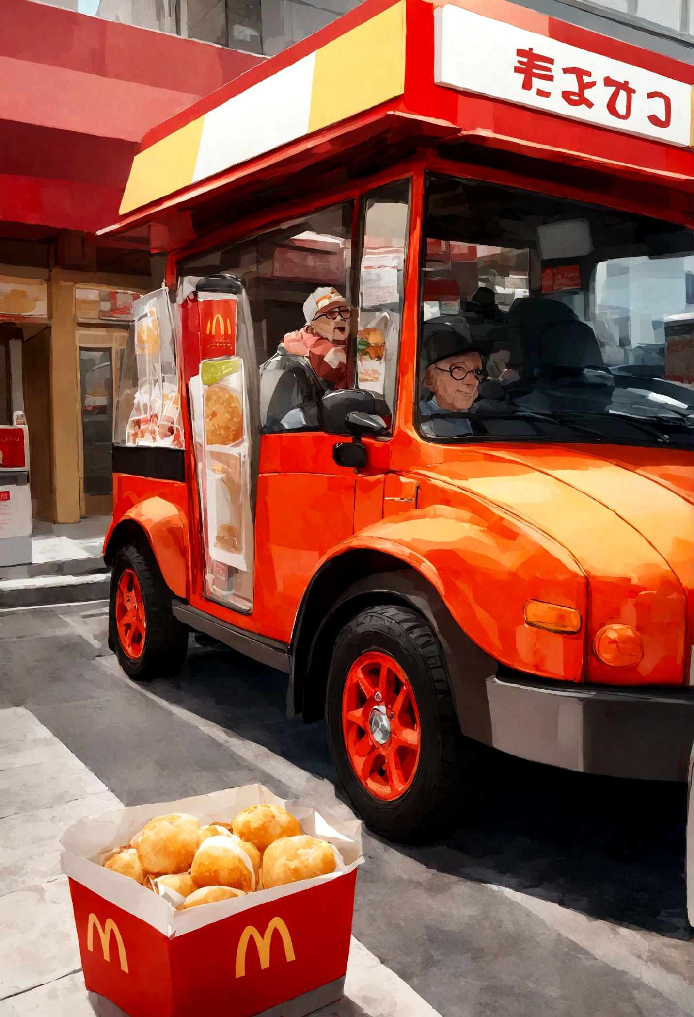 Buffett driving through a McDonald's drive-thru