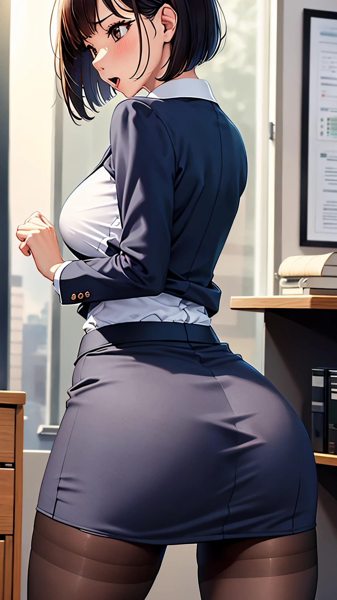 standing doggy style,back,Bob,Wife,office lady,Pantyhose,long skirt,lift up skirt,job interview  suit,First button open,orgasm face,cover one's underwear with one's hands:1.5


#Quality High resolution,1080p,16k,4K,8k,Anatomically,Awards,ultra high quality,Accurate,High resolution,Attention to detail,high quality,High resolution,masterpiece ,Realistic,RAW Photos,solve,retina,Super detailed,Textured skin,Super detailed ,ultraHigh resolution