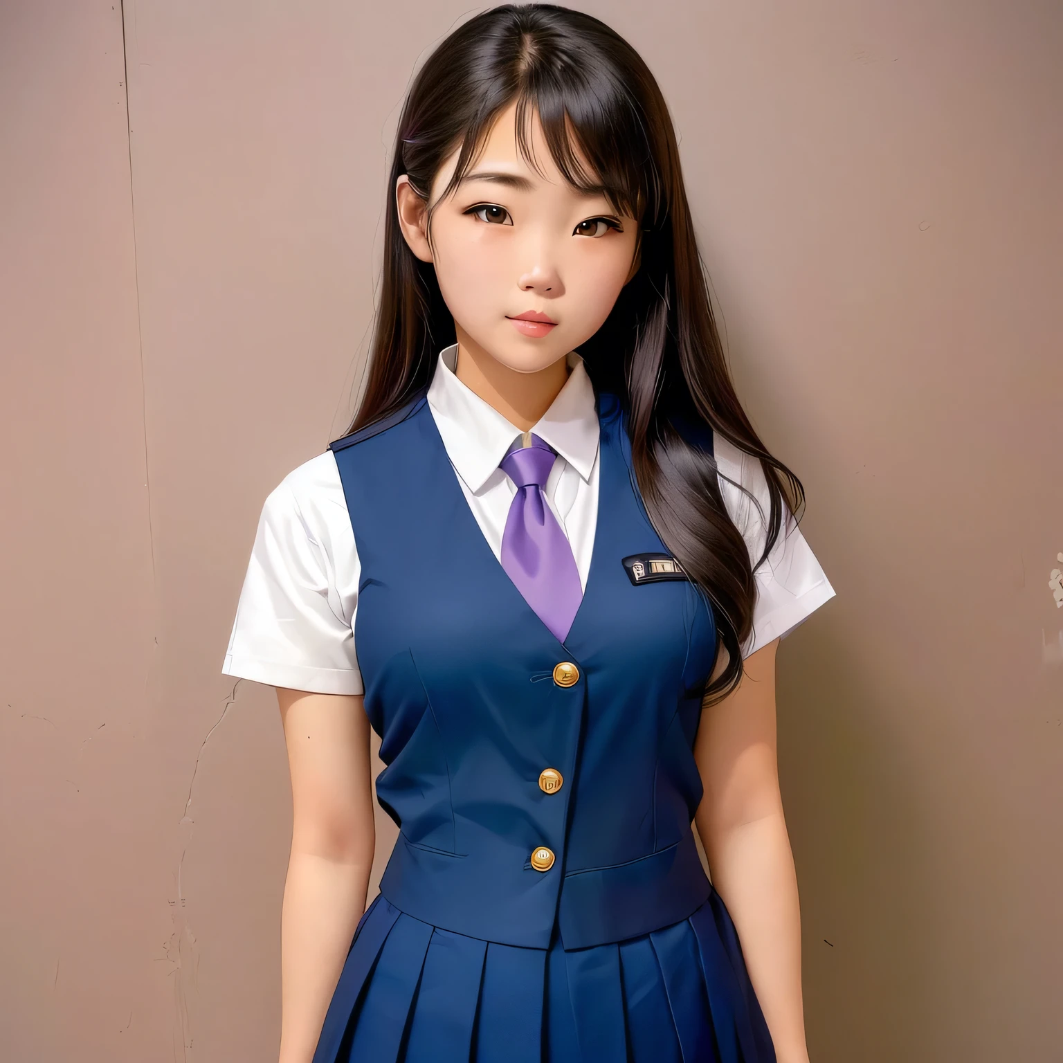 A woman in uniform poses for a photo, Seifuku, Girl in uniform, wearing Japanese , Wearing uniform, Japanese girls uniform, Japanese , wearing , JK Uniform, whole body、Long Angle、Full Shot、White socks、Black How many