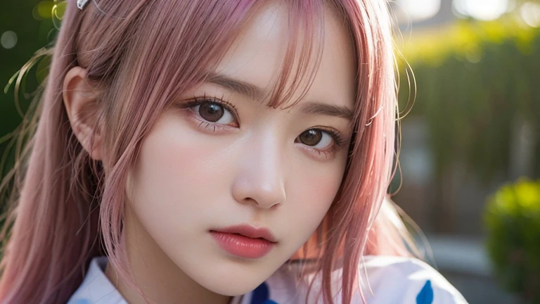 (Long Hair, bangs, Pink Hair:1.2),(Wear a yukata:1.2),1 girl,Japanese,21 years old,(Small breasts:1.3),(highest quality,masterpiece:1.3,超A high resolution,),(Ultra-detailed,Caustics),(Photorealistic:1.4,RAW shooting,)Ultra-Realistic Capture,Very detailed,High resolution 16K human skin close-up。 Natural skin texture、,Pores、、It needs to be detailed enough to be easily identifiable。 Skin should be even-toned and healthy looking。 Use natural light and colour, Sad expression, Looking at the camera, Perfect dynamic composition, Outdoor