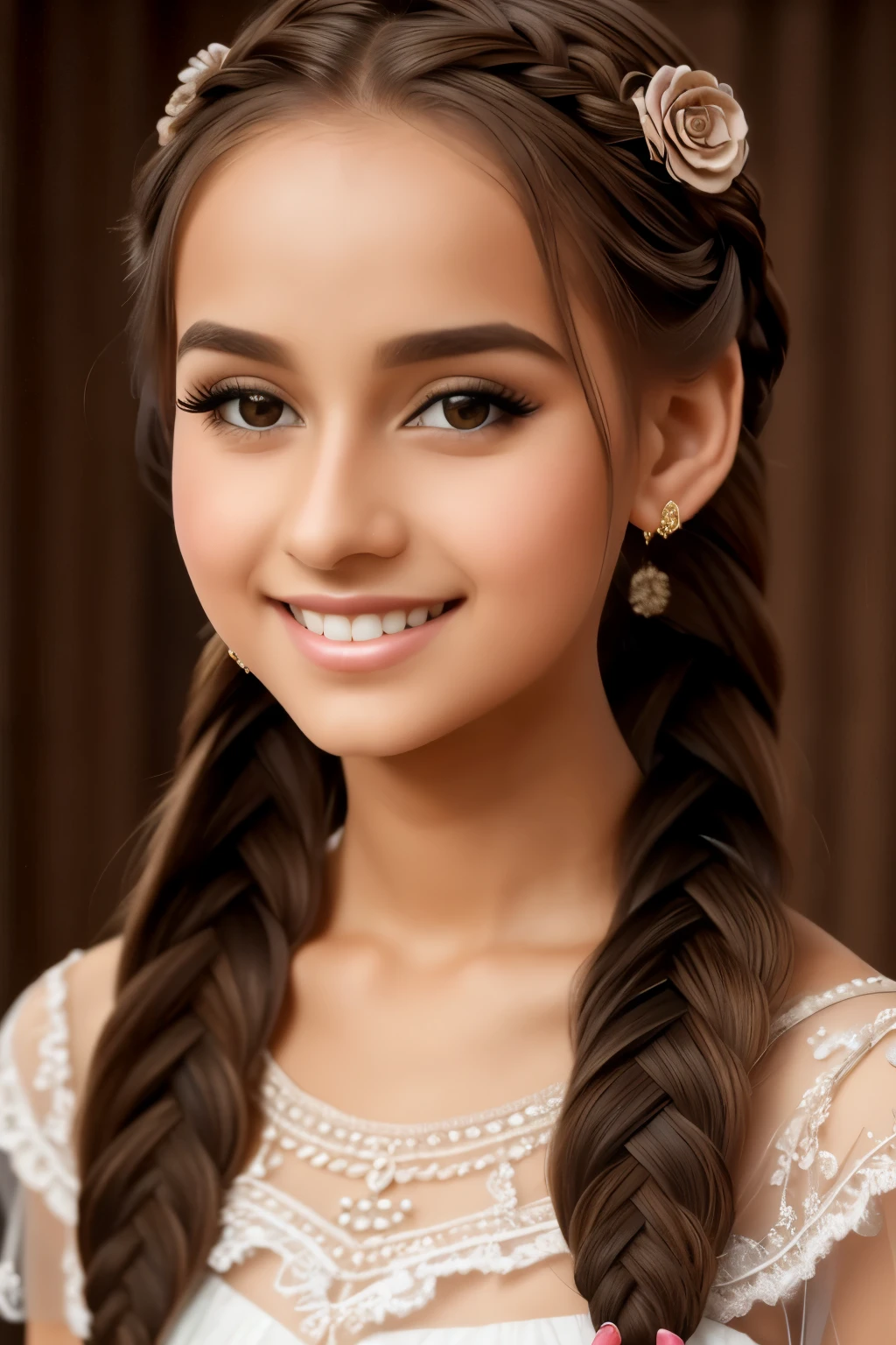 best quality,masterpiece, 1 girl, solo, MODELSHOOT, amazing, Alina, (((portait))), anthlers, look at users, smile, blush, hairpin,(( braid)), hair ornaments, ((hairclip)), full body