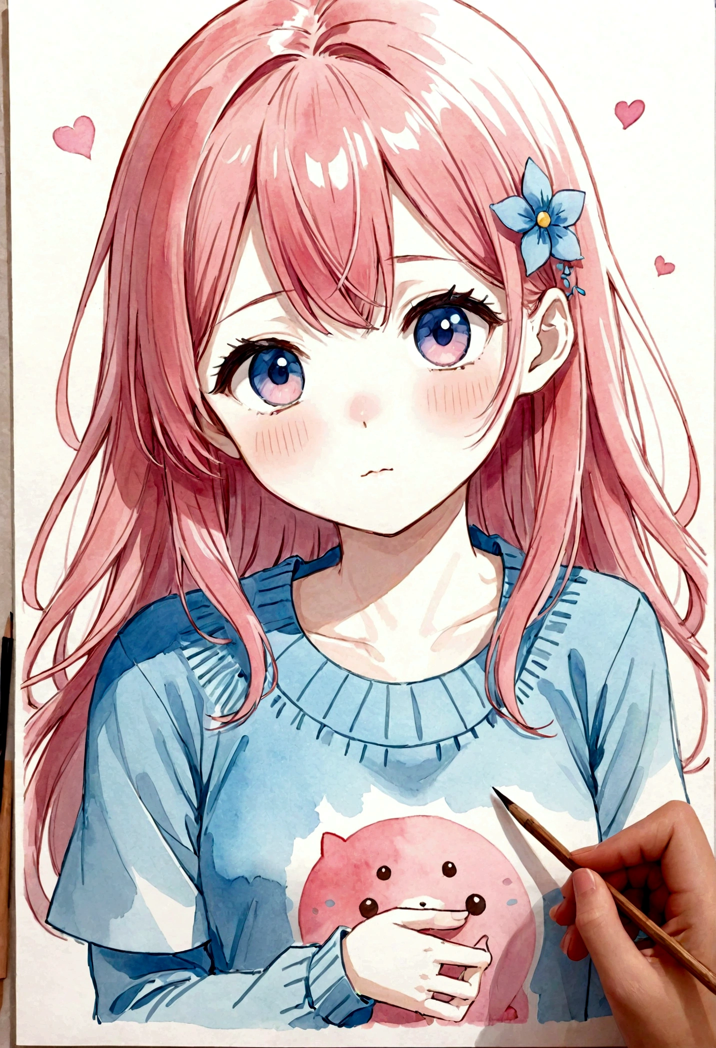 {{light pastel colors}}, {{partially colored}}, {{1girl}}, manga (medium), watercolor (medium), colorized, sketch photo-referenced, {{{{wholesome}}}}, cute, kawaii, {{{artstyle (liz to aoi tori)}}}