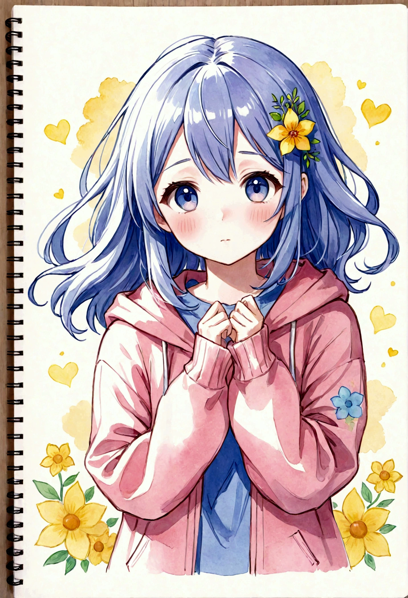 {{light pastel colors}}, {{partially colored}}, {{1girl}}, manga (medium), watercolor (medium), colorized, sketch photo-referenced, {{{{wholesome}}}}, cute, kawaii, {{{artstyle (liz to aoi tori)}}}