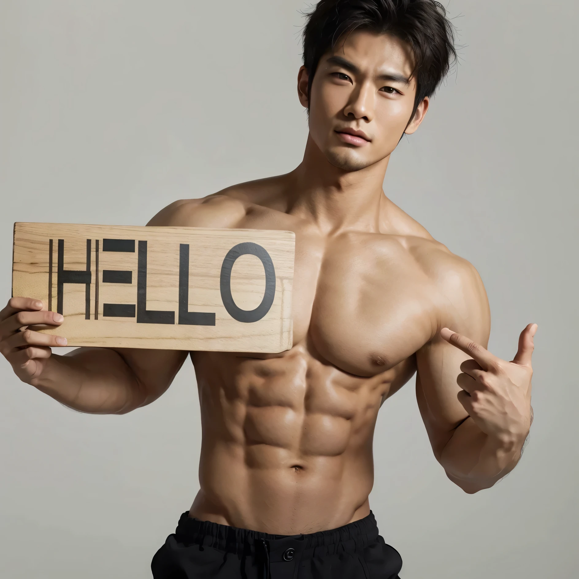 Hyper muscular realistic Asian model man