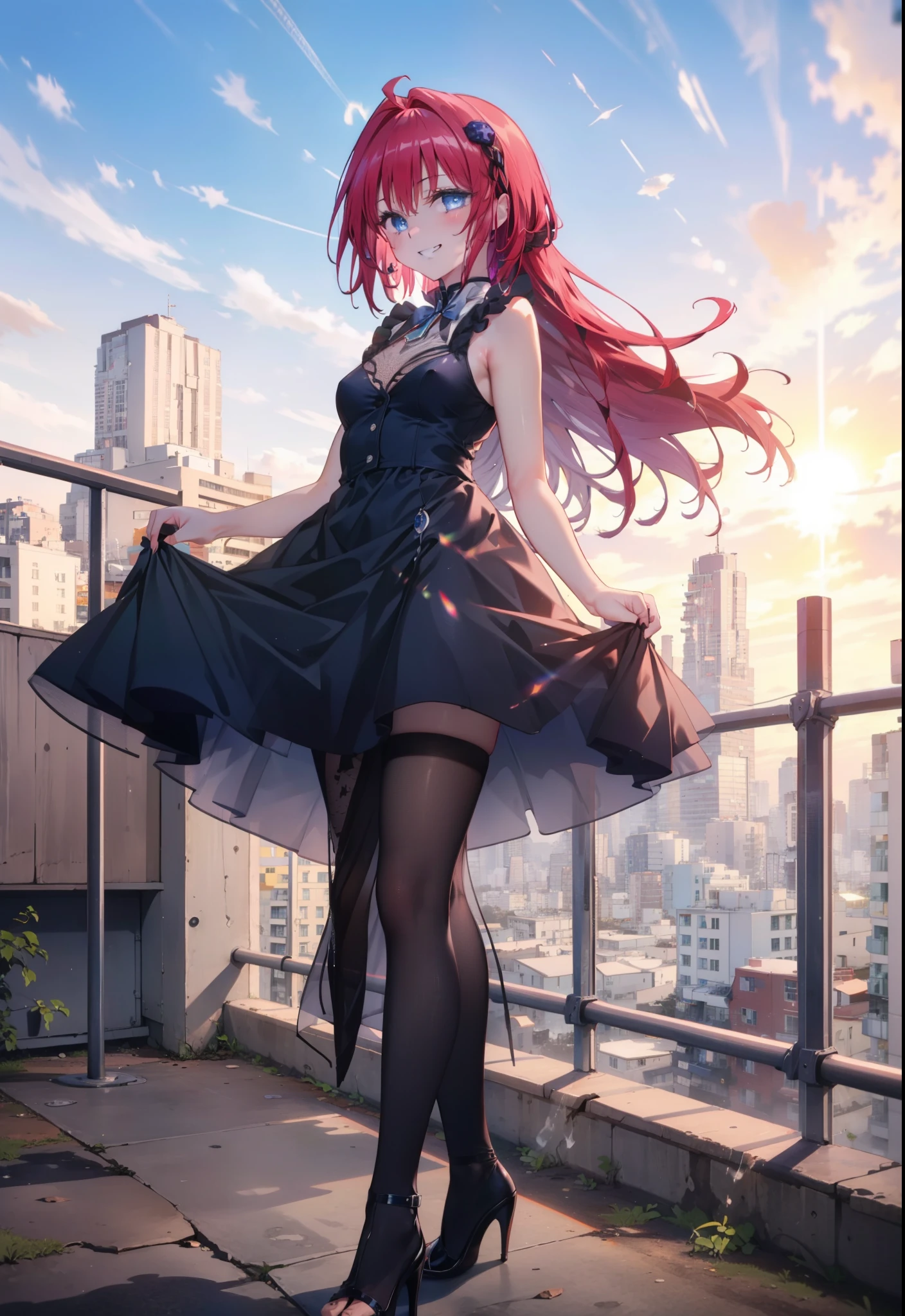(masterpiece, highest quality:1.2),shape,8k,High resolution,kurosaki mea,Red Hair,Long Hair,Purple eyes,1 girl,Grin,smile,Sleeveless black dress,Bare arms,black long skirt,Black pantyhose,Walking in stiletto heels,evening,Sunset,The sun is setting,
break looking at viewer,whole body, (Cowboy Shot:1. 5)
break outdoors, Coastal Road,
break (masterpiece:1.2), highest quality, High resolution, unity 8k wallpaper, (shape:0.8), (Beautiful and beautiful eyes:1.6), Highly detailed face, Perfect lighting, Extremely detailed CG, (Perfect hands, Perfect Anatomy),