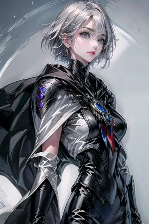 1girl,solo,cool,silver hair,short hair,she is thief,phantom thief,cloak,